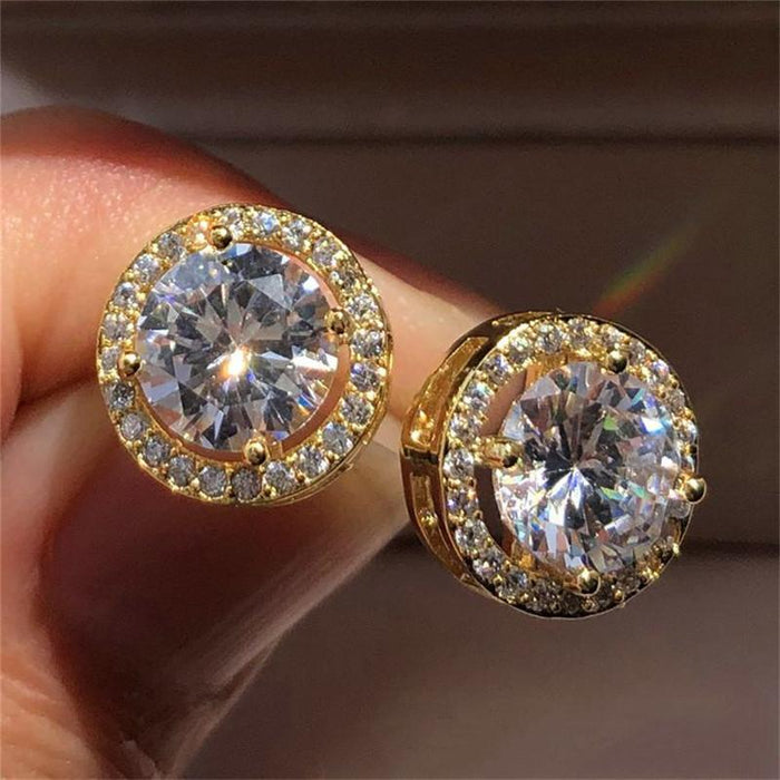 new fashion exquisite round glass earrings for women, simple versatile temperament wind zircon earrings
