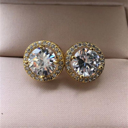 new fashion exquisite round glass earrings for women, simple versatile temperament wind zircon earrings