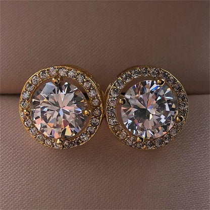 new fashion exquisite round glass earrings for women, simple versatile temperament wind zircon earrings