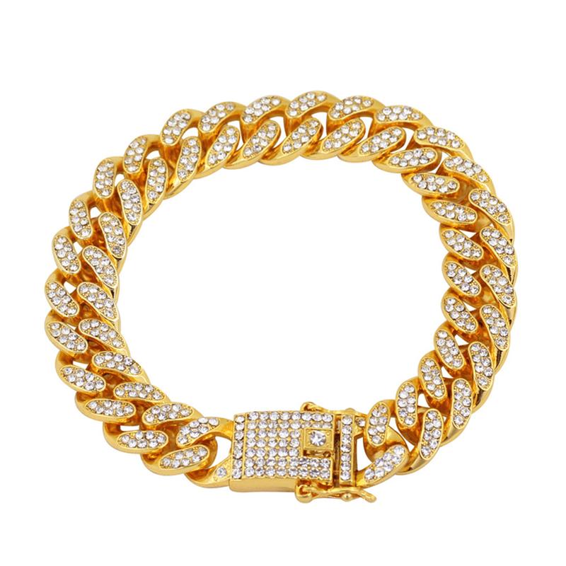 hip hop style jewelry 18k gold men' full diamond bracelet diamond cuban chain