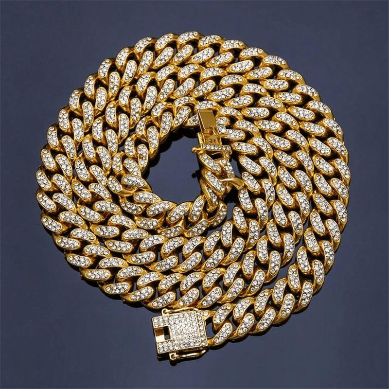 hipsters, cool accessories, men' hip-hop accessories, diamond-studded hiphop large gold necklace, cuban chain