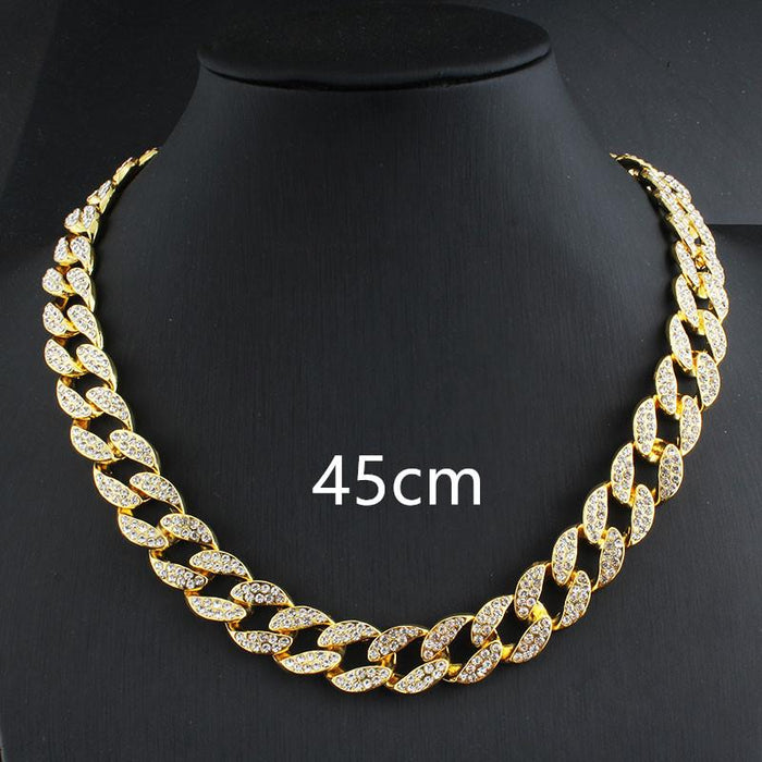 hot full diamond cuban hip hop necklace bracelet cross- hot style street hipster cuban chain