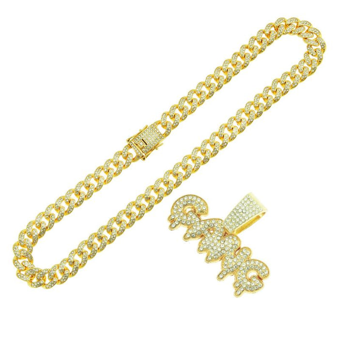 jewelry full diamond letters hip hop superman hip hop nightclub pendant cuban chain necklace