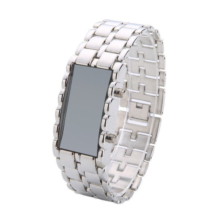 Lava Led Watch Mirror Watch Metal Strap Electronic Watch