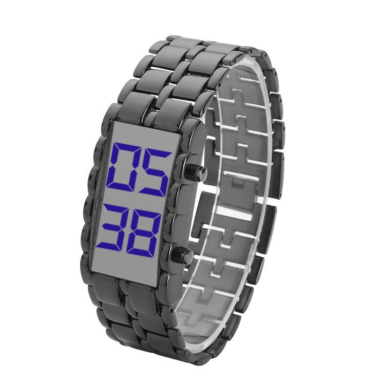 Lava Led Watch Mirror Watch Metal Strap Electronic Watch