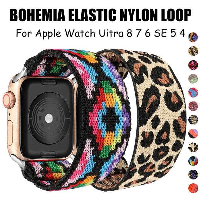 Bohemia Elastic Nylon Solo Loop for Apple Watch Band 7 45mm 38mm 44mm For Iwatch Series 6 5 4 Replacement Strap 41mm 40mm 42mm