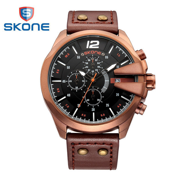 Skone Famous Design Luxury Watches Men Business Brand Quartz Clock Male Chronograph Waterproof Sport Men's Golden Wrist Watch