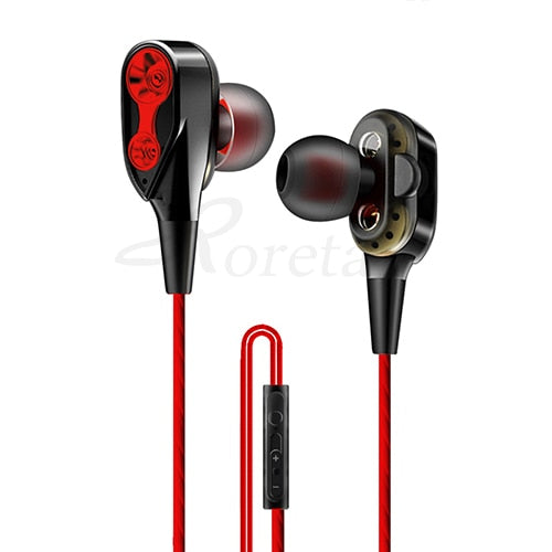 Roreta Dual Drive Stereo Wired earphone In-Ear Sport Headset With Mic mini Earbuds Earphones For iPhone Samsung Huawei Xiaomi