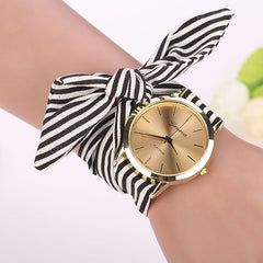 Relogio feminino women watches Stripe Floral Cloth Band Clock Dial Bracelet Quartz Wristwatch