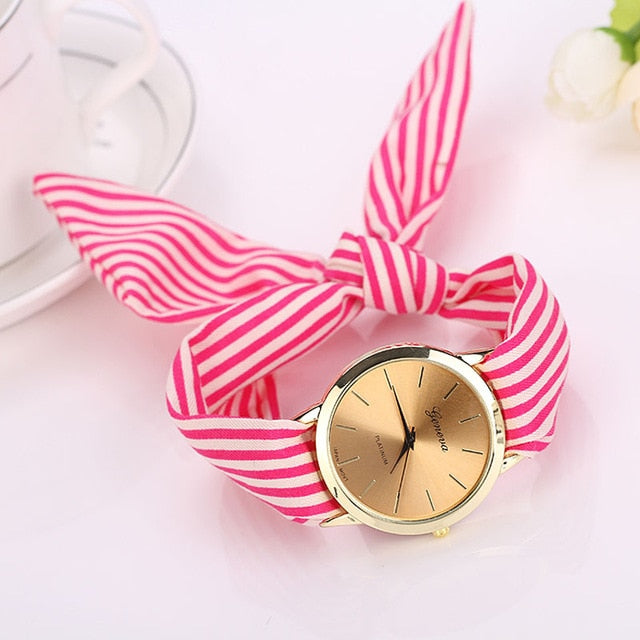 relogio feminino women watches Stripe Floral Cloth Band Clock Dial Bracelet Quartz Wristwatch erkek kol saati Montre Femme 2019#