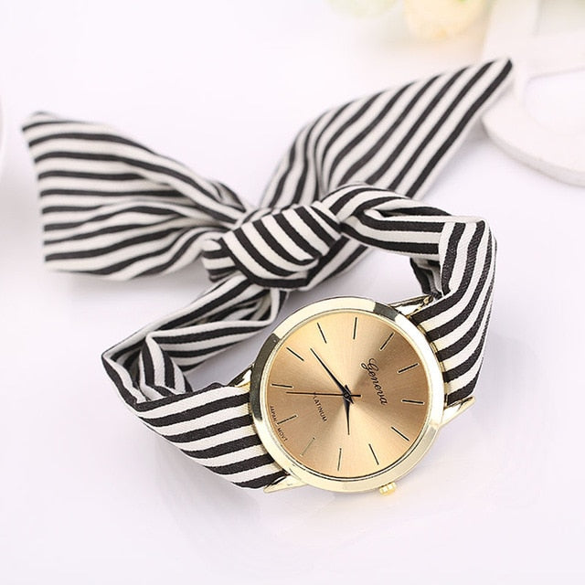 Relogio feminino women watches Stripe Floral Cloth Band Clock Dial Bracelet Quartz Wristwatch