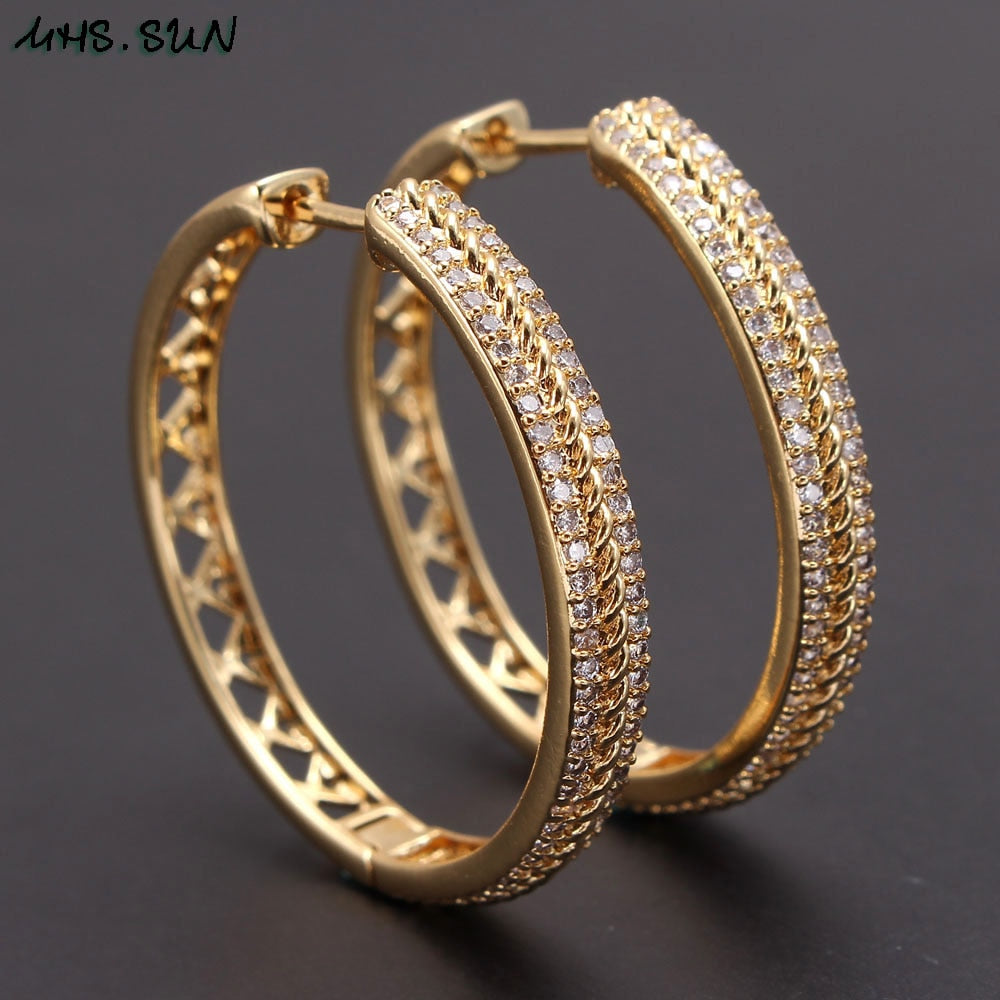 MHS.SUN Ladies Gold Cubic Zirconia Fashion Hoop Earrings