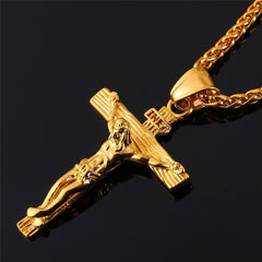 Religious Jesus Cross Necklace for Men New Fashion Gold and Silver Cross Pendent with Chain Necklace Jewelry Gifts for Men