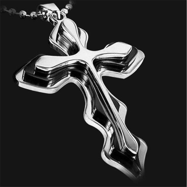 New Fashion Necklace Men Creative Three-tiered Blue and Black Cross Pendant 50cm Beads Chain Necklace Jewelry Gifts for Men