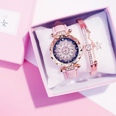 New Women's Watches Bracelet set Starry Sky Ladies Bracelet Watch Casual Leather Quartz Wristwatch Clock Relogio Feminino