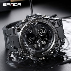 SANDA Sport Wrist Watch Men Watches Military Army Famous Brand Wristwatch Dual Display Male Watch For Men Clock Waterproof Hours