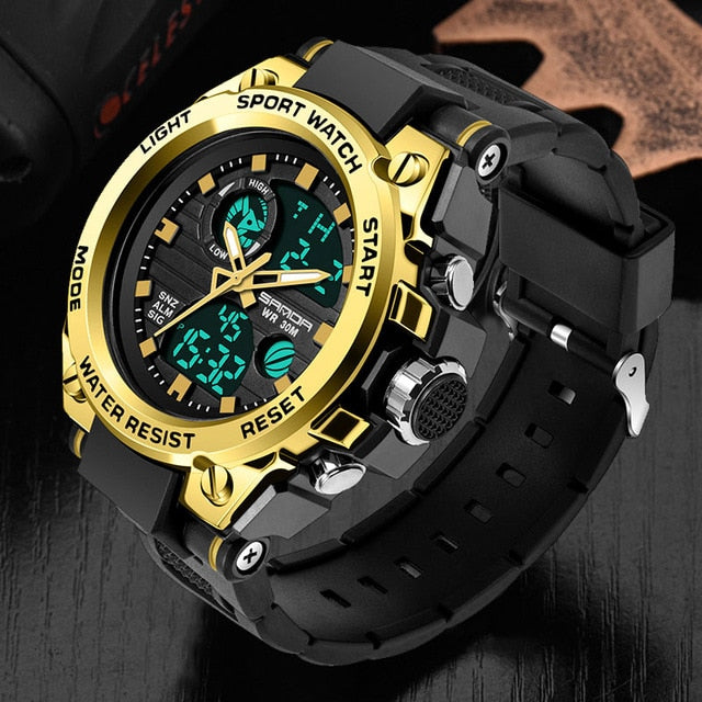 SANDA Sport Wrist Watch Men Watches Military Army Famous Brand Wristwatch Dual Display Male Watch For Men Clock Waterproof Hours