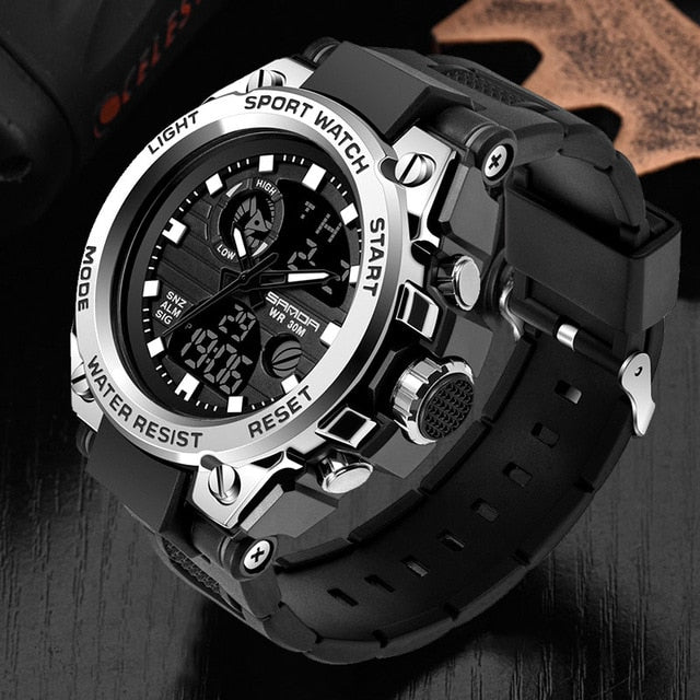 SANDA Sport Wrist Watch Men Watches Military Army Famous Brand Wristwatch Dual Display Male Watch For Men Clock Waterproof Hours