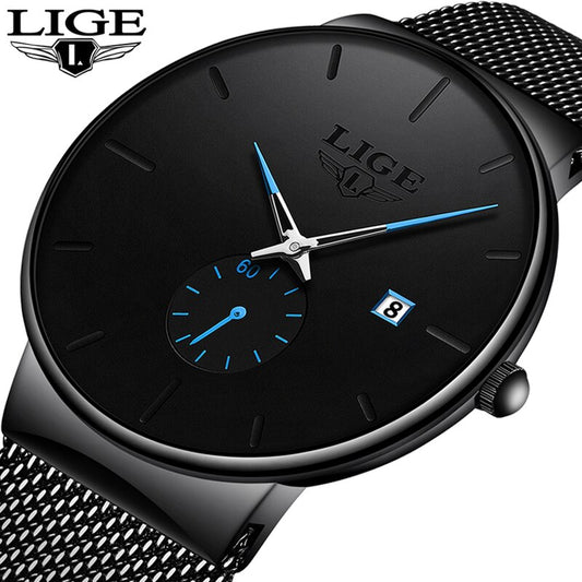 LIGE Quartz Watch Women For Men Watch Top Brand Luxury Unique Design Fashion Watches Unisex Ultra Thin Wrist Watch Para Hombre