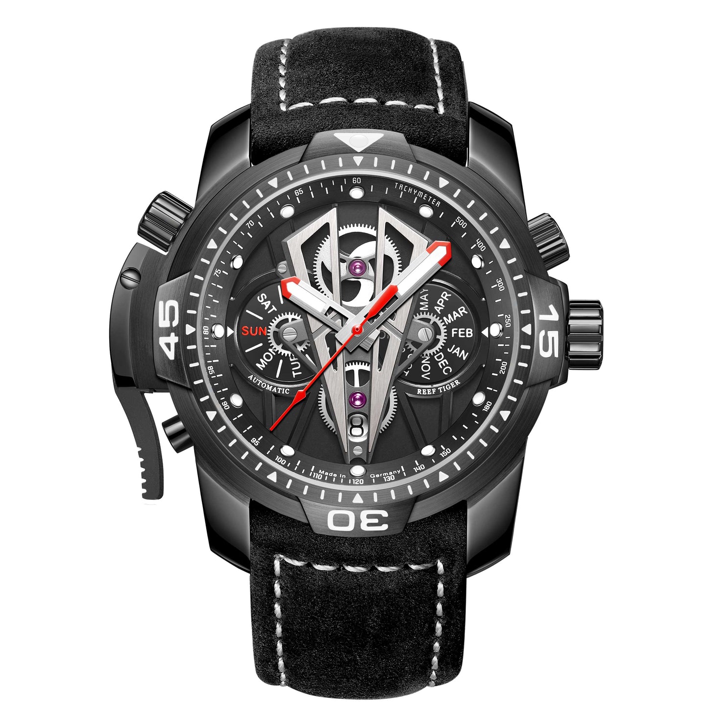 Reef Tiger/RT New Arrival All Black Brand Luxury Waterproof Wrist Watch Stainless Steel Chronograph Relogio Masculino RGA3591