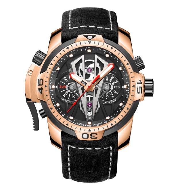 Reef Tiger/RT New Arrival All Black Brand Luxury Waterproof Wrist Watch Stainless Steel Chronograph Relogio Masculino RGA3591