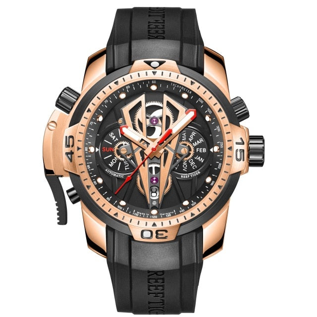 Reef Tiger/RT New Arrival All Black Brand Luxury Waterproof Wrist Watch Stainless Steel Chronograph Relogio Masculino RGA3591