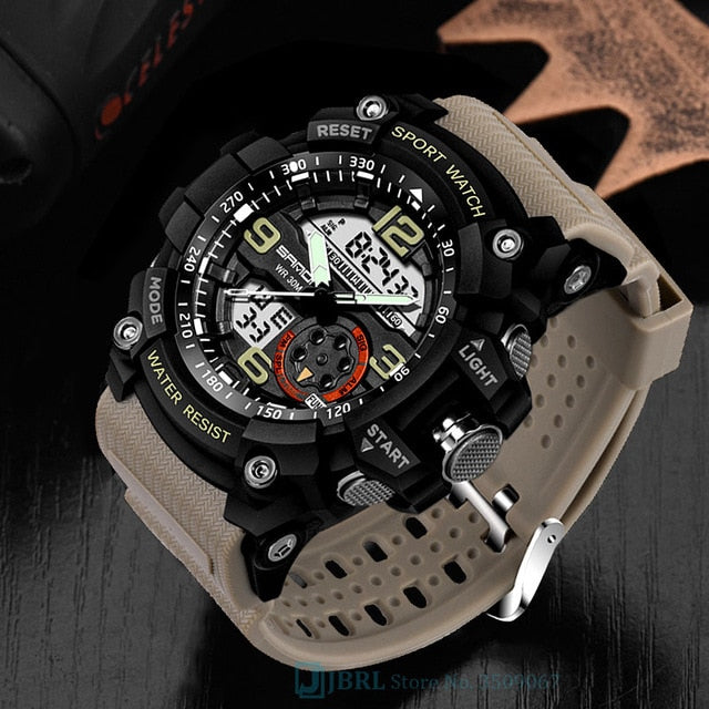 SANDA Sport Wrist Watch Men Watches Military Army Famous Brand Wristwatch Dual Display Male Watch For Men Clock Waterproof Hours