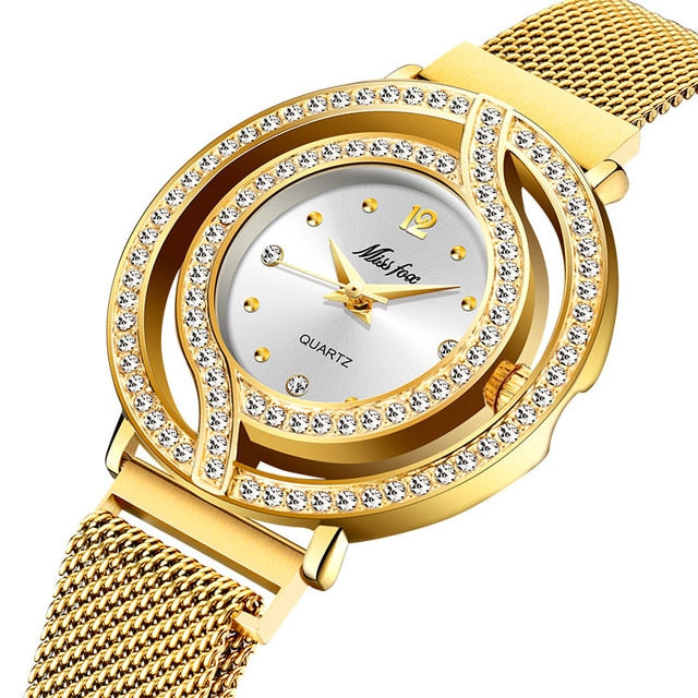 MISSFOX Magnetic Watch Women Luxury Brand Waterproof Diamond Women Watches Hollow Blue Quartz Elegant Gold Ladies Wrist Watch