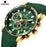 REWARD Top Brand Luxury Quartz Watch Men Three Sub-dial Auto Date Green Silicone Strap Fashion Vintage Analog Clock Waterproof