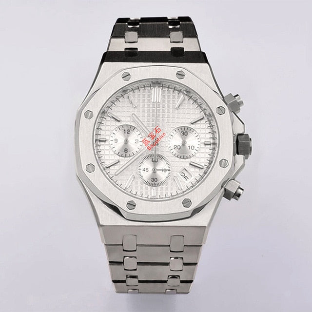 Quartz chronograph watch men royal 42mm oak blue Seiko movt stainless steel case multi functional sapphire crystal wrist clock
