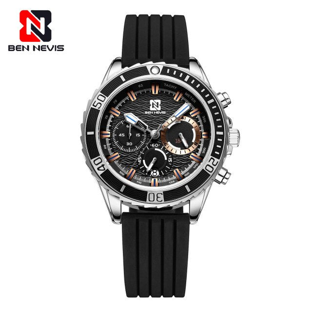 Ben Nevis Fashion Men Watch Blue Quartz Business Watch Military  Watch For Men Rubber Strap Relogio Masculino Gift A7