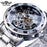 Winner Transparent Diamond Mechanical Watch Blue Stainless Steel Skeleton Watch Top Brand Luxury Business Luminous Male Clock