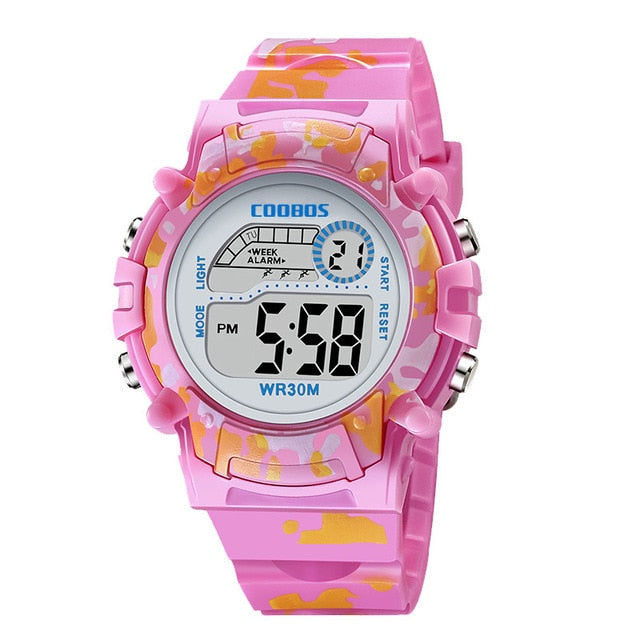 Navy Blue Camouflage Kids Watches LED Colorful Flash Digital Waterproof Alarm For Boys Girls Date Week Creative Children's Clock