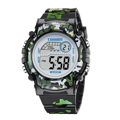 Navy Blue Camouflage Kids Watches LED Colorful Flash Digital Waterproof Alarm For Boys Girls Date Week Creative Children's Clock