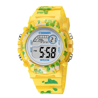 Navy Blue Camouflage Kids Watches LED Colorful Flash Digital Waterproof Alarm For Boys Girls Date Week Creative Children's Clock