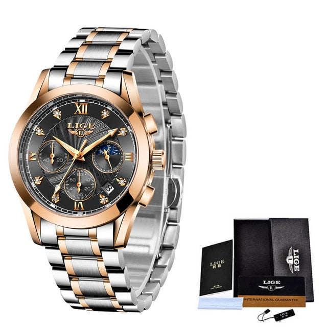 New LIGE Gold Women Watch Business Quartz Watch Ladies Top Brand Luxury Female Wrist Watch Girls Clock Relogio Feminin 2020+Box