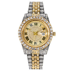 ALLICEONYOU New Gold Silver Color Cubic Zirconia Watches Hip Hop Fashion High Quality Diamond Bracelet Stainless Steel  For Gift