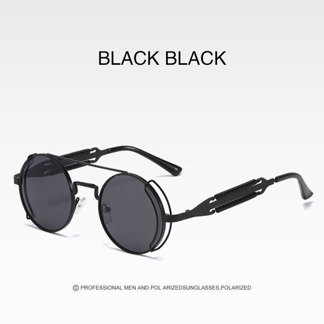 Steampunk Sunglasses Men Round Red Lens Punk Sun Glasses Black Metal Gothic Style 2020 New Products Women UV400 Shades Sunglass