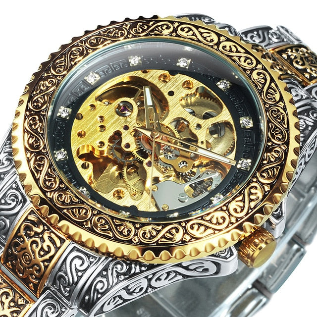 WINNER Mens Watches Top Brand Luxury Hand Engraving Mechanical Man Watch Automatic Gold Skeleton 2020 Fashion New relogio