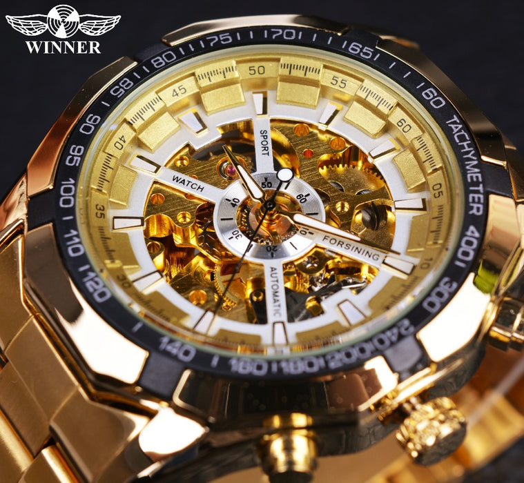 Winner Classic Transparent Full Golden Mens Watches Top Brand Luxury Men Sport Automatic Watch Skeleton Watch Clock Wrist Watch