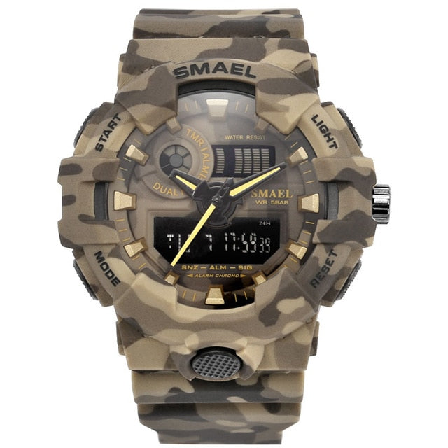 New Camouflage Military Watch SMAEL Watch Men Sports Watch LED Quartz Clock Men Sport Wristwatch 8001 Mens Army Watch Waterproof