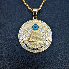 Golden Egyptian Pyramid Necklaces Pendants For Men Iced Out Rhinestone Eye of Providence Chains Jewelry Gifts