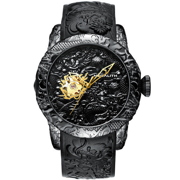 MEGALITH Fashion Gold Dragon Sculpture Watch Men Quartz Watch Waterproof Big Dial Sport Watches Men Watch Top Luxury Brand Clock