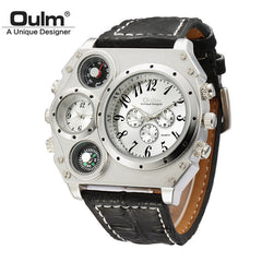 OULM Watch Men Quartz Sports Leather Strap Watches Unique Male Military Wristwatch Big Dial Quartz Men Clock Relojes Hombre