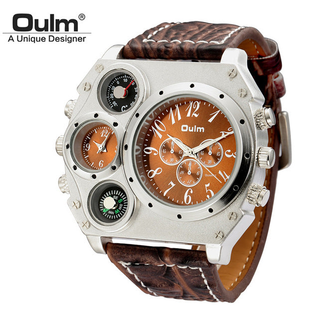 OULM Watch Men Quartz Sports Leather Strap Watches Unique Male Military Wristwatch Big Dial Quartz Men Clock Relojes Hombre