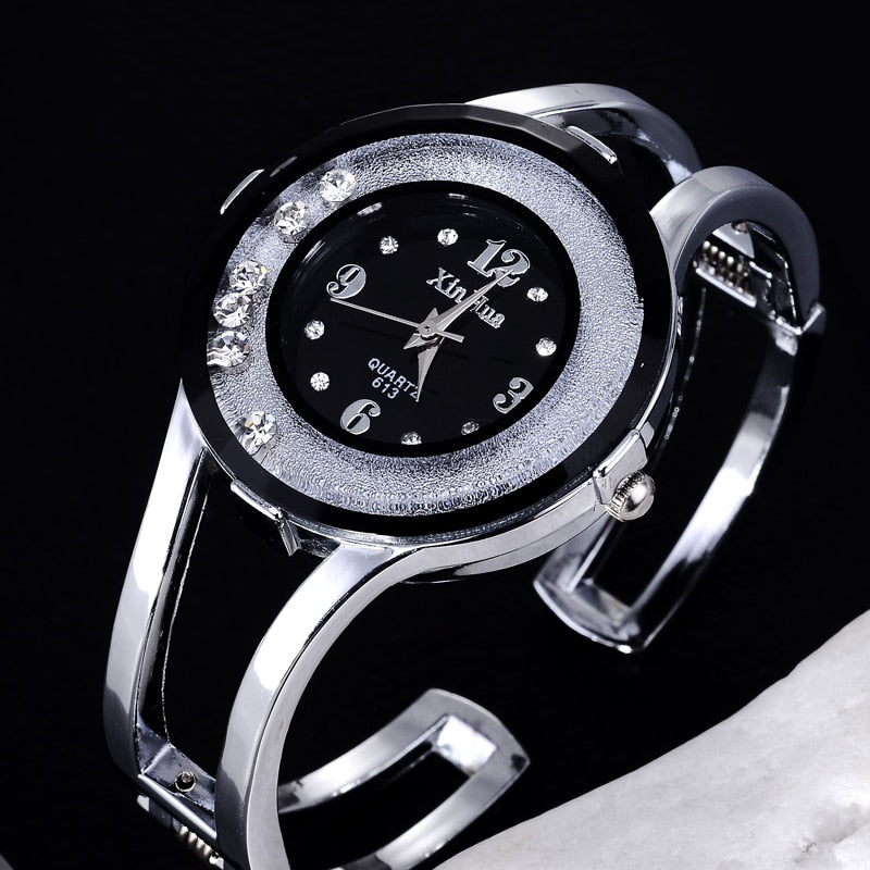 New Fashion Watches Women Stainless Steel Bracelet Bangle Rhinestone Luxury Party Dress Female Clock Relogios Feminino