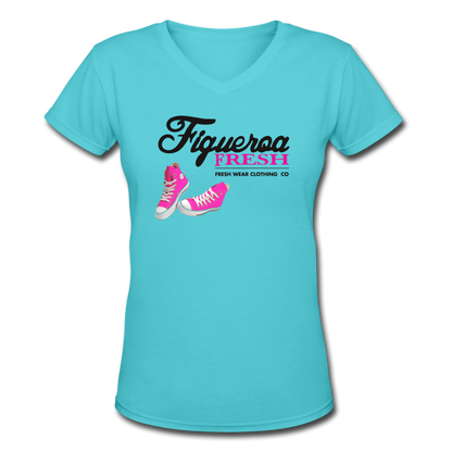 Women's V-Neck Figueroa fresh tee's - aqua